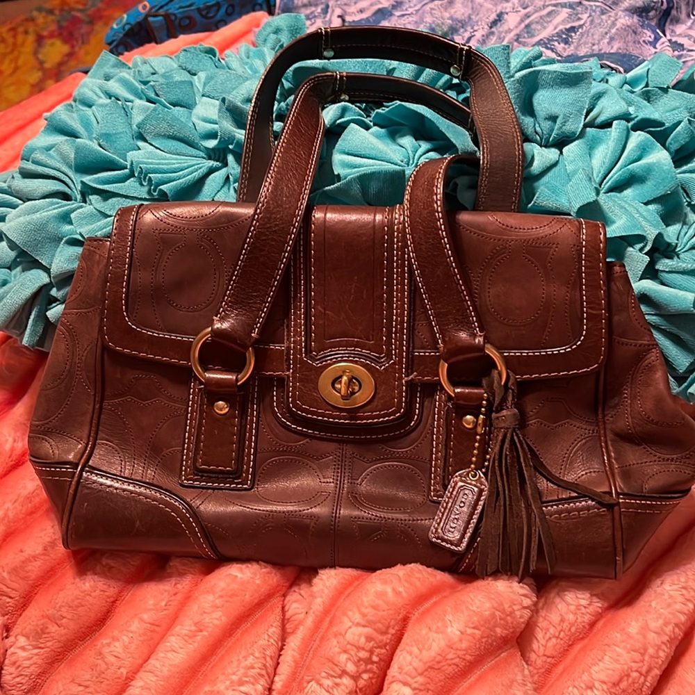 Coach limited edition Hamptons leather embossed satchel